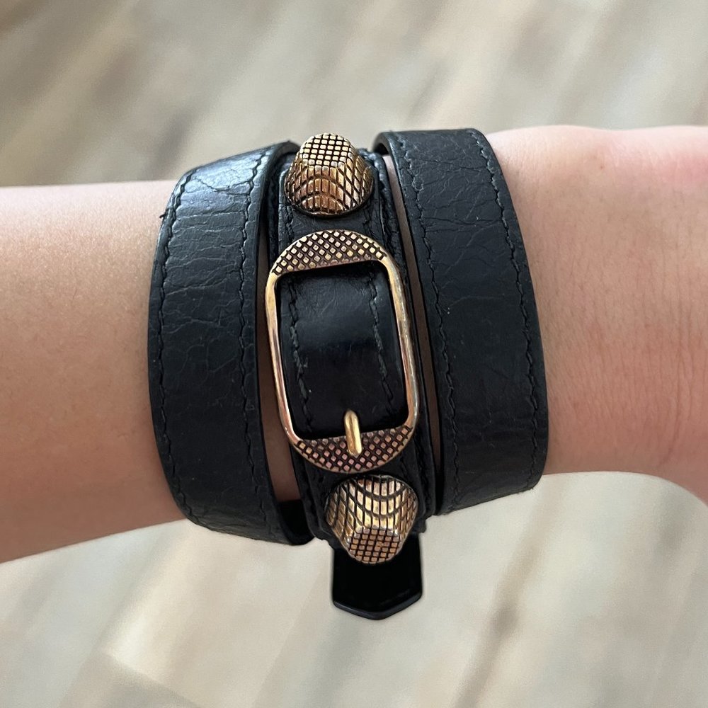 BALENCIAGA Arena Gold Hardware Triple Tour Bracelet Black